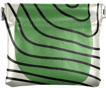 Porte-monnaie en cuir avec fermoir pour femme Motif rayures noires Vert, vert rond noir rayures art, 1 size, Tendance
