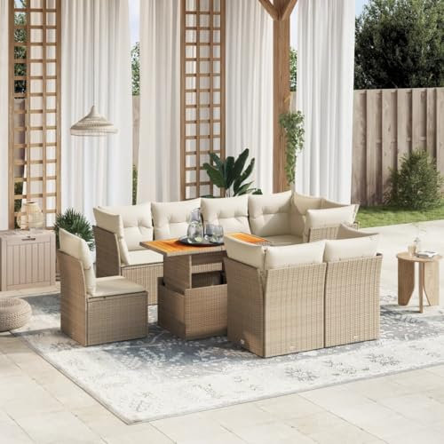 Tidyard 9-TLG.Garten-Sofagarnitur mit Kissen Lounge Set Garten Sofa Gartenmöbel Set Sitzgruppe Terrassenmöbel Gartenlounge Set Gartensofa Couch-Set Gartengarnitur Poly Rattan