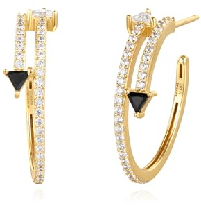 ANIA HAIE Damen Creolen Sunshine Chaser Pave Double Arrow Stud Hoops 925 Sterling Silber, besetzt mit 74 Zirkonia, Größe: 23 x 1,4-4,5mm, inkl. Geschenkverpackung