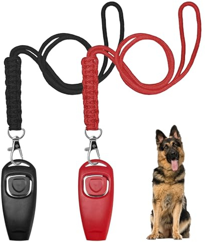 YOURKAY 2 Stück Clicker Hunde, 2-in-1 Hundepfeife, Lockpfeife für Hunde, Hundepfeife mit handgeflochtenem Kordelzug (Rot + Schwarz)