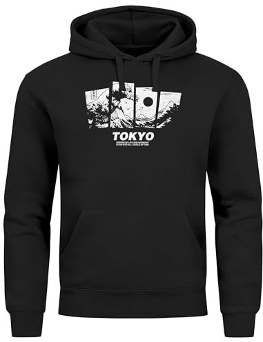 Neverless® Hoodie Herren Japan Tokyo Große Welle Kanagawa Japanische Kunst Aufdruck Männer Fashion Streetstyle schwarz 4XL