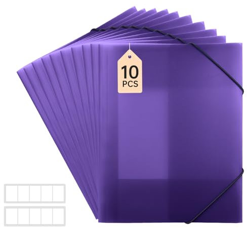 FRETONBA Lot de 10 porte-documents A4 pour l'école - Avec élastique de fixation - En polypropylène - Robuste et durable - Format A4