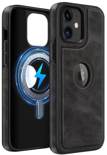 MOBESV Cover in Pelle con Vista del Logo per iPhone 11 6,1 Pollici, Custodia Magnetica Compatibile con MagSafe, Cover Sottile Classica ed Elegante, Nero