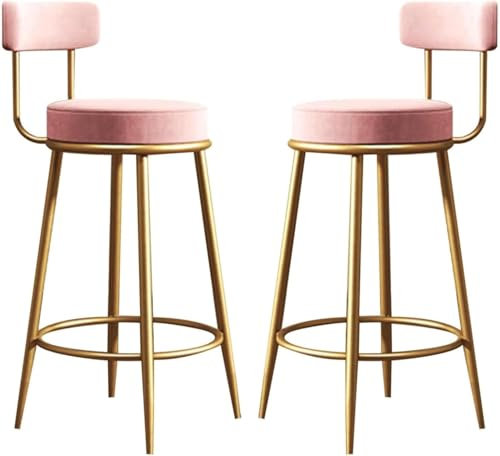 DZYHFCO Lot de 2 tabourets de bar hautes de 65/75 cm avec dossier haut - Coussin doux et cadre en métal - Pour pub, café - Rose - 75 x 41 cm
