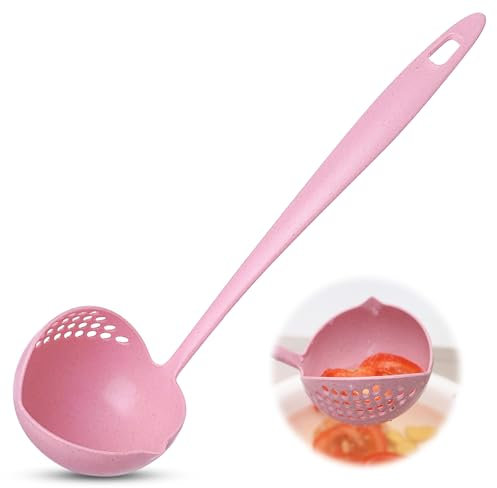 Louche cuillère avec filtre - Louche à soupe 2 en 1 pour servir facilement la soupe, le ragoût, la sauce, la passoire sépare les liquides des solides (rose)