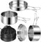 4 Teilige Camping Kochgeschirr Set mit Camping Topf, 304 Edelstahl Camping Geschirr Set, Tragbar Camping Töpfe Topfset Stapelbar Picknick Topf für Camping Outdoor Kochen Wandern Reisen