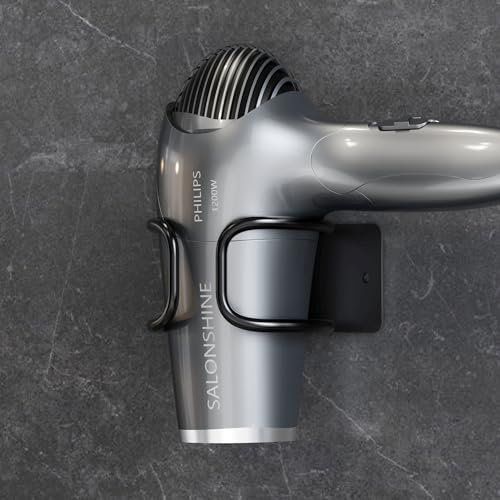 Kegii Haartrocknerhalter, Fönhalter ohne Bohren, Föhnhalter Wand ohne Bohren, Wandmontage Föhn Halterung zur Aufbewahrung von Haartrocknern in Badezimmern und Wohnzimmern, Schwarz