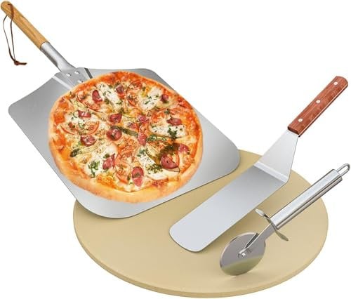 onlyfire Set D'ustensiles pour Pizza au Barbecue, Comprend Pelle à Pizza, Pierre à Pizza, Roulette Pizza et Longue Spatule, pour Four et Grill à Gaz, Accessoires pour Pizzas et Pains, 4 Pièces