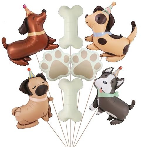 8Pcs Dog Balloons Set Paw Print Foil Balloon 30 Inch Bone Shaped Dachshund Husky Pug Spotted Doggy Paw Party Balloons Pets Puppy Birthday Party Decoration