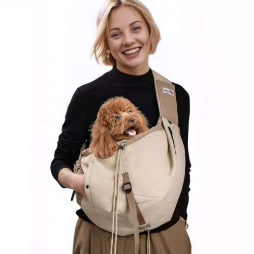 Dog Carrier Sling,Dog Carriers for Small Dogs & Cats Up to 20lbs,Puppy Carrying Backpack Pet Purse with Pockets,Adjustable Shoulder Strap,Hands Free for Travel (Beige)