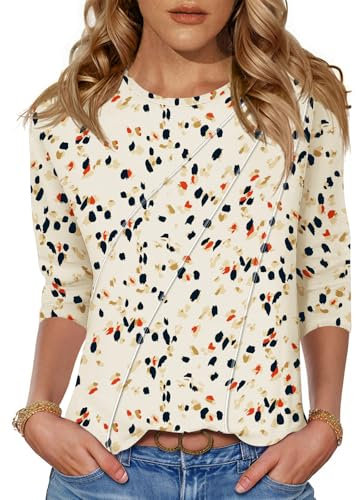 Kistore 3/4 Length Sleeve Womens Top Crewneck Elbow Sleeve Tshirts Work Blouses for Women Business Casual Womens Tops S