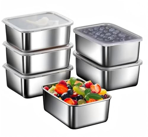 Liwankaqi Frischhaltedosen, 6 Stück Frischhaltedosen mit Deckel Großes 650ml Fassungsvermögen Korrosionsbeständigkeit,Edelstahl Behälter für Käse, Obst, Salate, Süßigkeiten und Marmeladen