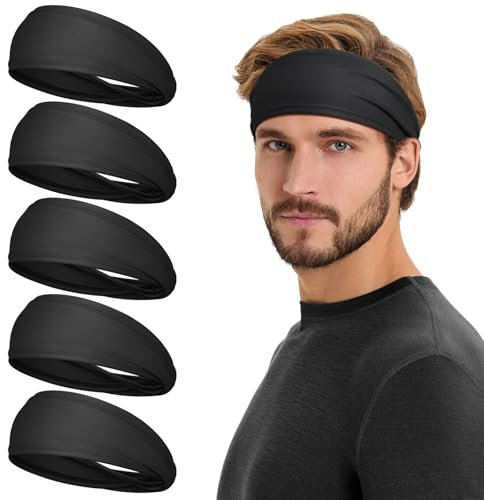 Tumurup Bandeau Cheveux Homme & Femme [ 5 Pcs] - Serre Tete Homme Anti Transpiration | Bandana Élastique Cheveux Homme Sport Headband pour Tennis Football Basketball Gym Cyclisme