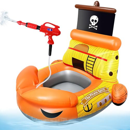 Lets Joy Enfant Anneau de Natation, Bateau Pirate Gonflable, Siège de Piscine, Bouée pour Enfant, Siège de Piscine avec Pistolet à Eau, Jouets Bateaux Gonflables Jeux d'eau et de Plage 1 à 6 Ans (A)