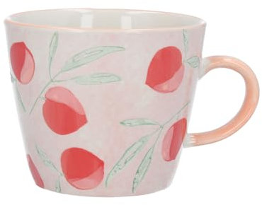 Gisela Graham Peaches Stoneware Mug, Pink and Coral Floral Pattern