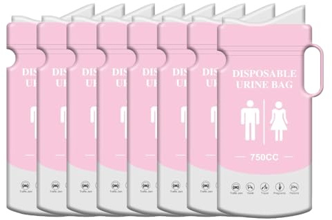 Hinapan 8 Stück Einweg-Urinbeutel mit Gel (750ml), Tragbares Urinal-Set für unterwegs, Hygienische Pee-Bags mit Griff und geruchsneutralem Gel, für Auto Reisen und Stausituationen (Rosa)