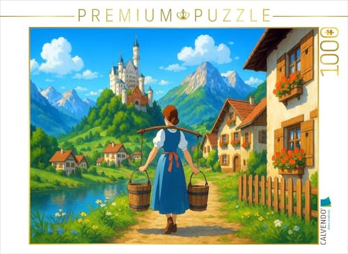Puzzle · Dorfidylle und Märchenschloss - Anime Alpen | 1000 Teile · Lege-Größe 64 × 48 cm · CALVENDO Puzzle