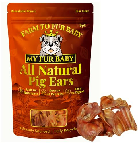 My Fur Baby Natural Pig Ears for Dogs | Air-Dried | Long-Lasting Chew | High Protein | Single Ingredient | Premium Dog Treats (5 Pack)