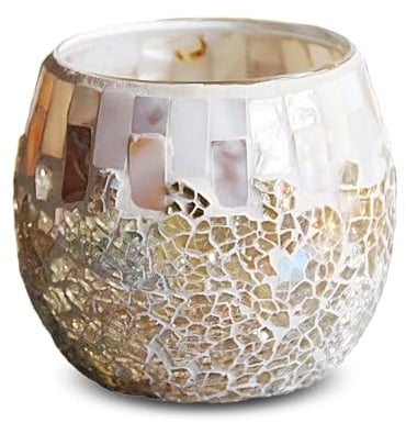 Oriental riverkit Mosaik Glas Kerzenhalter, Vintage Teelichtgläser, Weiß | 9x10,5cm, Crack Glas Kerzenständer, Romantischer Votivkerzenhalter für Zuhause, Hochzeit, Geburtstag und Weihnachten 