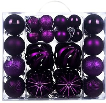 Amagogo 48 x -Ornamente, tropfenförmige Ornamente, dekorative Weihnachtsdekoration, bruchsichere Weihnachtsbaumkugel für Hochzeit, Violett