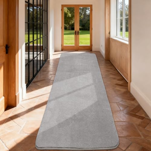 Teppich Läufer Flauschiger Kurzflor, Wohnzimmerteppich, 60X200, Hellgrau | Wohnzimmerteppich Einfarbiges Flur Modern Weich Teppiche für Bettvorleger Matte/Deko/Schlafzimmer/Kinderzimmer
