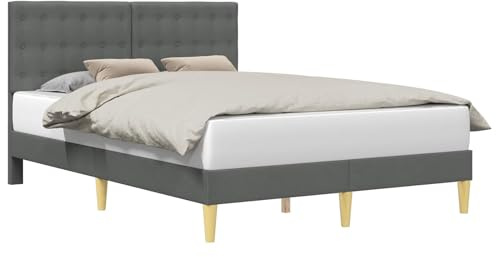 vidaXL Bettrahmen mit Kopfteil Dunkelgrau 160 x 200 cm Stoff, Bezahlbarer, rechteckiger Bettrahmen mit Sperrholz-Kopfteil, ideal für Dein minimalistisches Schlafzimmer