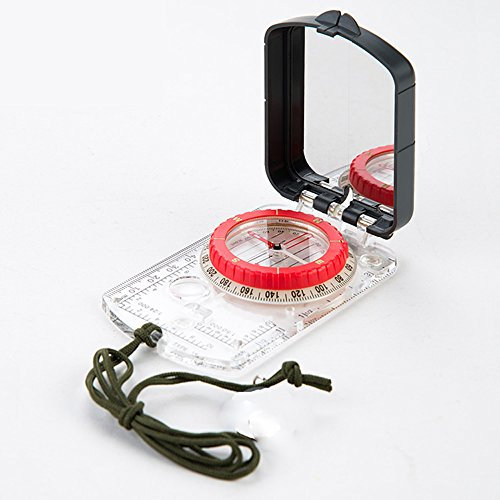 TAMUME Multifunktion Tragbar Wandern Grundplatte Spiegel Sehkompass und Zoll Millimeter Kartenskalen mit Aufklappen Abdeckung und Tragegurt