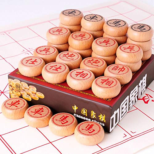 FunnyGoo 榉木中国象棋 Beechwood Xiangqi Chinese Chess Set (3.5CM Diameter, with Colourful Hard Paper Box)