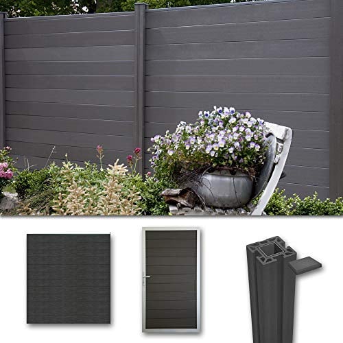 terrasso WPC/BPC Sichtschutzzaun Dark Grey 3 Zäune, 1 Torelement inkl. 5 Pfosten Sichtschutz Gartenzaun
