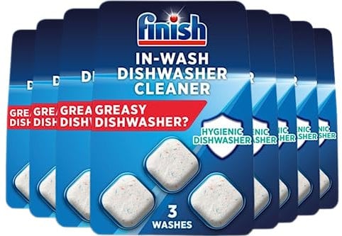 Finish, Dishwasher Cleaner, in-Wash Tablets, 3 Tabs (8 x 3 Tabs, Total 24), Removes Grease, Fights Odour for a Cleaner Dishwasher Machine. 100 Percent More Grease Removal Actives Than Detergent Alone