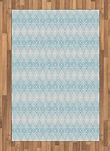ABAKUHAUS Ikat Teppich, Aztekische Peruanische Kultur, Deko-Teppich Digitaldruck, Färben mit langfristigen Halt, 120 x 180 cm, Himmelblau Weiß Grau