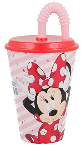 ALMACENESADAN 2520; Verre avec Canne Easy Disney Minnie Mouse Bloom, capacité 430 ML; Produit en Plastique; Pas DE BPA