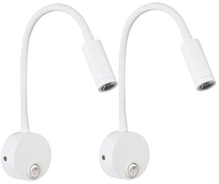CASEWIND 2 pièces LED Lampe de Lecture Murale Couleur Argentée en Aluminium, Lampe de Bureau Lumière Chaude Blanche Design Protection Yeux, Lampe de Chevet avec Interrupteur