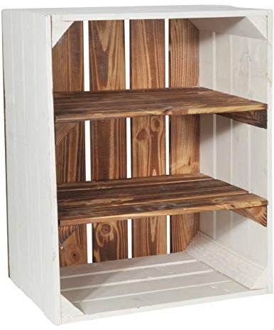 CHICCIE Holzkiste Grete Geflammt Weiß 50x40x30cm - 2X Kurzes Regal Weinkiste