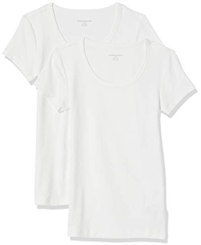 Amazon Essentials Women's Slim-Fit Cap-Sleeve Scoop Neck T-Shirt, Pack of 2, White, L