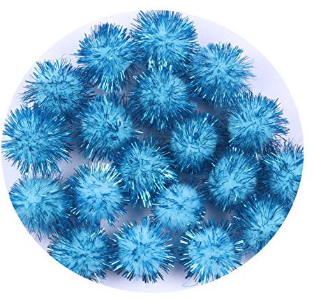 YYCRAFT Glitzernde Lametta-Pompons, glitzernde Kugeln für Bastelarbeiten, Party-Dekoration, Katzenspielzeug, 25 mm, Aqua, 100 Stück