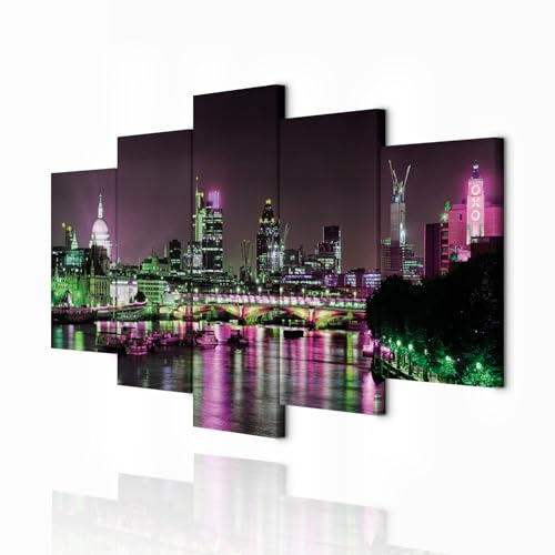 decomonkey Wandbilder New York 225x112.5 cm 5 Teilig Leinwandbilder | Bild auf Leinwand, Kunstdruck, Wanddeko, Wohnzimmer, Wanddekoration