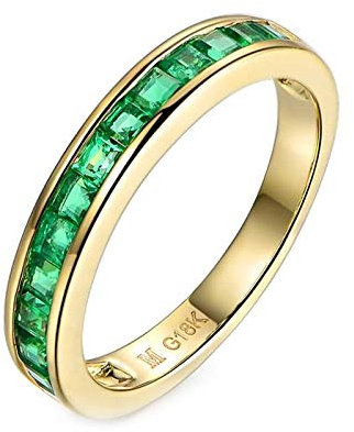 Daesar Ring 750 Gold Damen Quadrat Smaragd 0.75ct Verlobungsring Hochzeit Ring 62 (19.7)