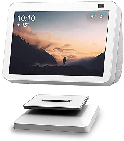 IRONA Adjustable Stand for Echo Show 8 (1st and 2nd Gen), Base Mount Compatible with Amazon Alexa 8, Built-in Magnet, Swivel and Tilt (White)