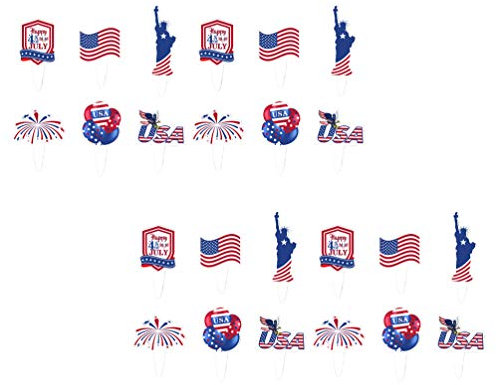 Amosfun 48Pcs Patriotischen Cupcake Topper American USA Flagge Kuchen Topper Picks 4Th von Juli Kuchen Dekorationen für Unabhängigkeit Tag Party Liefert