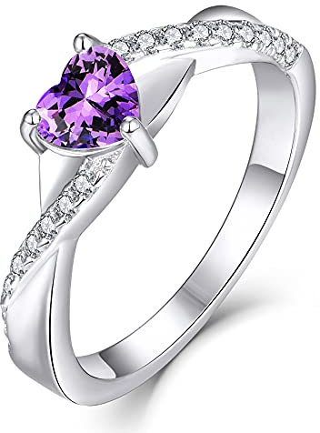 YL Verlobungsring Herz 925 Sterling Silber April Geburtsstein Weiß Zirkonia Kreuz Unendlichkeit Solitaire Ehering Ring für Braut Damen(Größe 52）