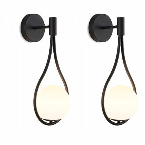KCO Lighting Moderne Globe Wandleuchte Set von 2 Glas Kugel Wandhalterung Licht Schwarz Badezimmer Eitelkeit Licht Wasser Tropfen Wandleuchte für Schlafzimmer Nachttisch Wohnzimmer
