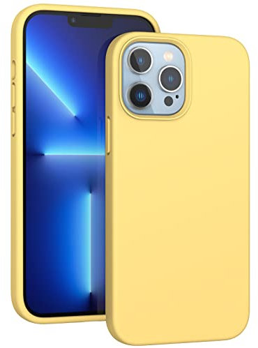 ARSUNOVO Compatible with iPhone 13 Pro Case 6.1 inch, [Shockproof][Anti-Scratch] Slim Liquid Silicone Case Protective Bumper Rubber Gel Cover for iPhone 13 Pro 6.1(Yellow)