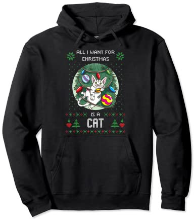 Ugly Christmas Sweater Katzen Christbaum Katze Weihnachten Pullover Hoodie