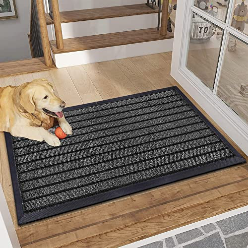 B&B Rubber Door Mats Outdoor Heavy Duty Waterproof Pvc Backing Non Slip Muddy Paws Dirt Grabber Barrier Washable Door Mat For Front Entrance Welcome Matt (45 x 75 cm - Medium Door Mat, Black)