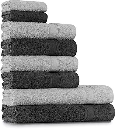 Tuiste Handtuch Set Grau Silbergrau |%100 Baumwolle Frotee Handtücher Set 8 Teilig | 2X Badetücher Set, 4X Handtücher, 2X Gästetücher | Weich und Saugstark | Fabre: Anthrazit Grau - Silbergrau