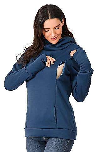 TDEOK Pulli Femmes Top Allaitement Sweatershirts Enceinte Capuche De Maternité Blouse De Maternité Pull Gros Tricot, Bleu #4, M