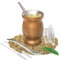 Yerba Mate Tee Set (Mate Becher), Edelstahl-Teetassen-Set mit einem multifunktionalen Deckel, zwei Trinkhalmen und Reinigungsbürsten, Wärmeisolierung, Verbrühungsschutz (braun)