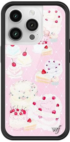 Wildflower Hüllen – Sweet Cakes Hülle, kompatibel mit Apple iPhone 14 Pro, Kuchen, Rosa, Kirschen, Bäcker, trendig, niedlich, schützender schwarzer Stoßfänger, 1,2 m Falltest-zertifiziert, kleines
