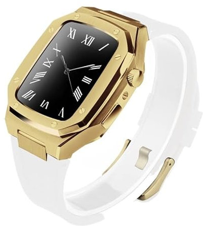 HKIDKK 45 millimetri in acciaio inox caso di modifica set per Apple Watch Band 41mm 40 44mm cinturino in gomma per iWatch serie 7 6 SE 5 4 3 2, 45MM, agata